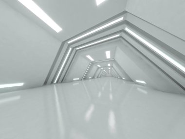 Soyut modern mimari arka plan, boş açık alan iç mekanı. 3B görüntüleme