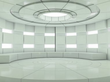 Soyut modern mimari arka plan, boş açık alan iç mekanı. 3B görüntüleme