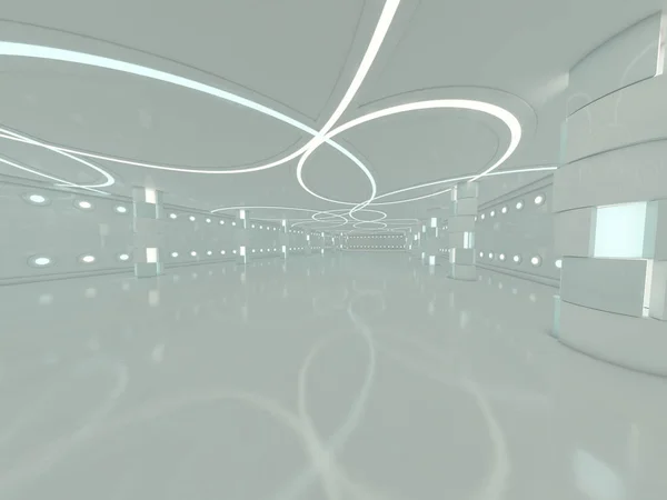抽象的な現代建築の背景 空のオープンスペースのインテリア 3Dレンダリング — ストック写真