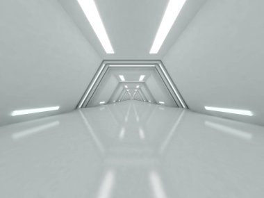 Soyut modern mimari arka plan, boş açık alan iç mekanı. 3B görüntüleme