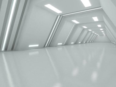 Soyut modern mimari arka plan, boş açık alan iç mekanı. 3B görüntüleme