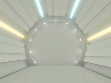 Soyut modern mimari arka plan, boş açık alan iç mekanı. 3B görüntüleme