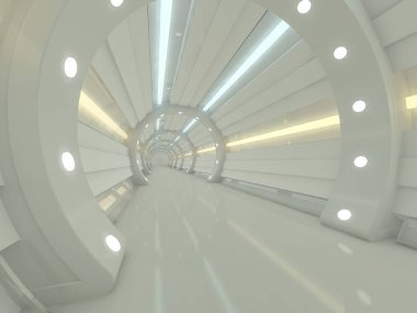 Soyut modern mimari arka plan, boş açık alan iç mekanı. 3B görüntüleme