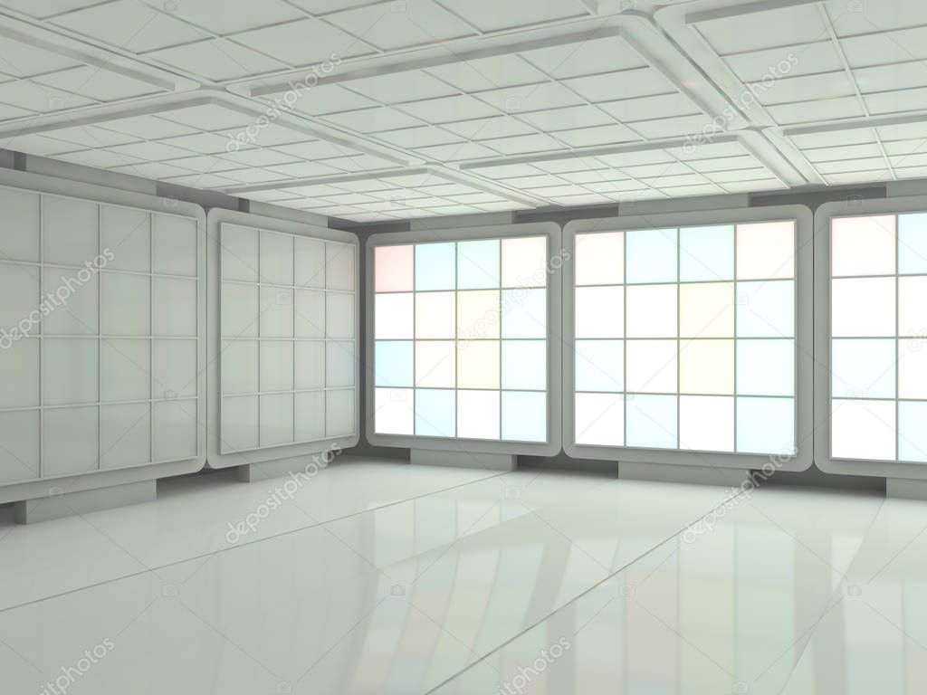 Abstract modern architecture background, empty open space interior. 3D rendering