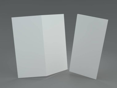 Gri arka plan üzerinde beyaz şablon belgesi. Mockup. 3D render