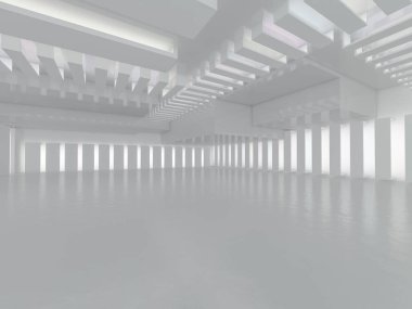 Soyut modern mimari arka plan, boş açık alan iç mekanı. 3B görüntüleme