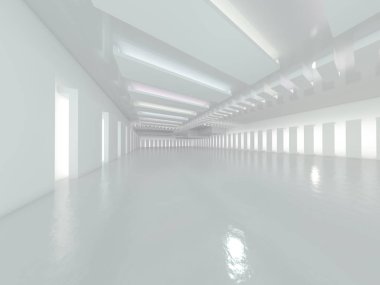 Soyut modern mimari arka plan, boş açık alan iç mekanı. 3B görüntüleme