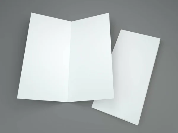 灰色の背景に白いテンプレート リーフレット モックアップ レンダリング — ストック写真