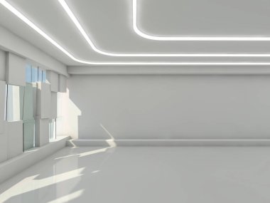 Soyut modern mimari arka plan, boş açık alan iç mekanı. 3B görüntüleme