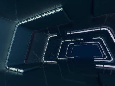 Soyut modern mimari arka plan, boş açık alan iç mekanı. 3B görüntüleme