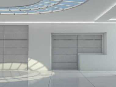 Soyut modern mimari arka plan, boş açık alan iç mekanı. 3B görüntüleme