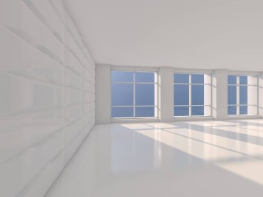 Soyut modern mimari arka plan, boş açık alan iç mekanı. 3B görüntüleme