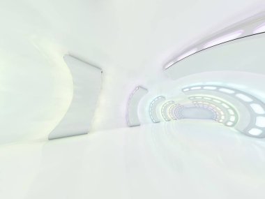 Soyut modern mimari arka plan, boş açık alan iç mekanı. 3B görüntüleme