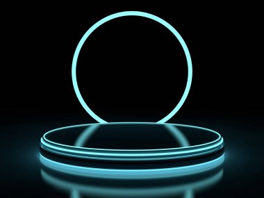 Bir boş alan ve neon ışık arka plan. Neon ışınları ve kızdırma. 3D render