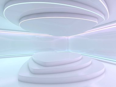 Soyut modern mimari arka plan, boş açık alan iç mekanı. 3B görüntüleme