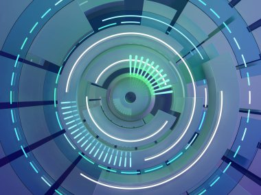 Karanlık teknik arka plan veya cam göz. 3D render