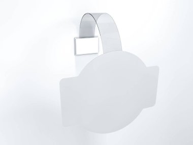 Boş wobbler duvar mockup üzerinde asılı. 3D render