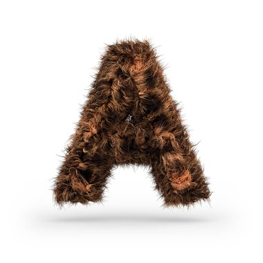 Büyük tüylü ve kürklü yazı tipi kürk doku poster baskı, marka, reklam için yapılmış. Mektup A. 3d render