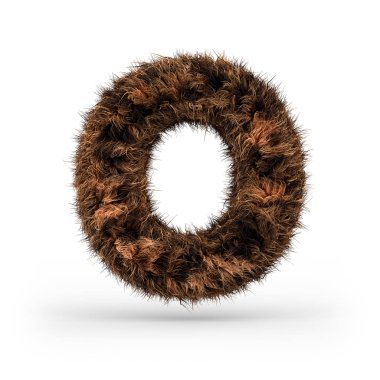 Büyük tüylü ve kürklü yazı tipi kürk doku poster baskı, marka, reklam için yapılmış. Mektup O. 3d render