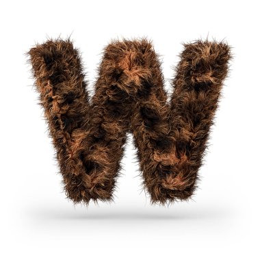 Büyük tüylü ve kürklü yazı tipi kürk doku poster baskı, marka, reklam için yapılmış. 3d render W. mektup