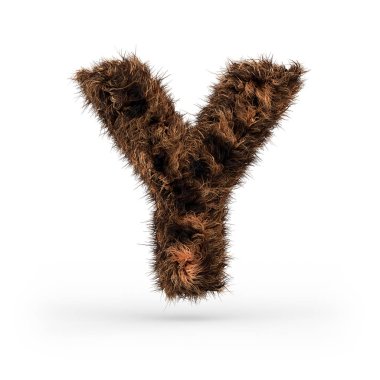 Büyük tüylü ve kürklü yazı tipi kürk doku poster baskı, marka, reklam için yapılmış. Mektup Y. 3d render