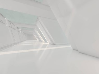 Soyut modern mimari arka plan, boş açık alan iç mekanı. 3B görüntüleme