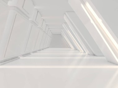 Soyut modern mimari arka plan, boş açık alan iç mekanı. 3B görüntüleme