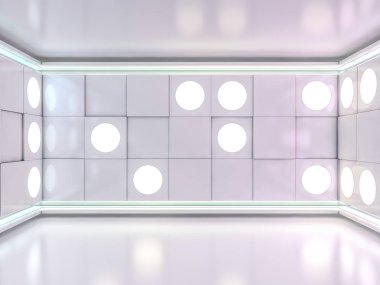 Soyut modern mimari arka plan, boş açık alan iç mekanı. 3B görüntüleme