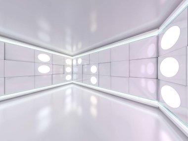 Soyut modern mimari arka plan, boş açık alan iç mekanı. 3B görüntüleme