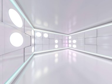 Soyut modern mimari arka plan, boş açık alan iç mekanı. 3B görüntüleme