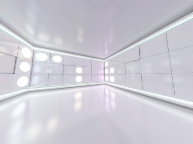 Soyut modern mimari arka plan, boş açık alan iç mekanı. 3B görüntüleme