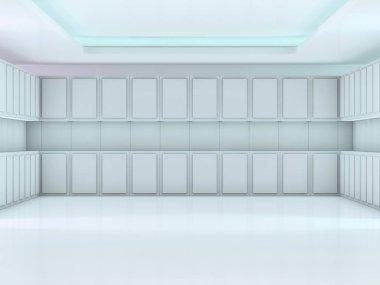 Soyut modern mimari arka plan, boş açık alan iç mekanı. 3B görüntüleme