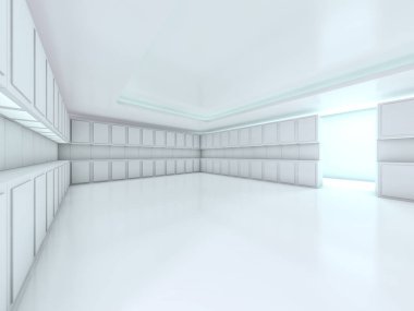 Soyut modern mimari arka plan, boş açık alan iç mekanı. 3B görüntüleme