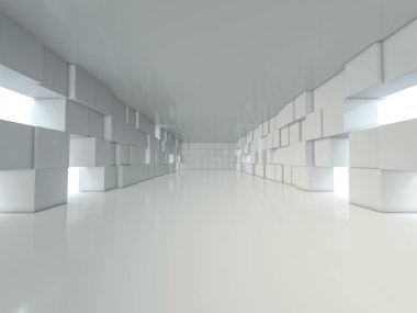 Soyut modern mimari arka plan, boş açık alan iç mekanı. 3B görüntüleme