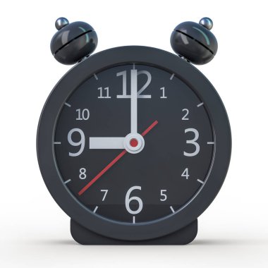 Beyaz arka plan üzerinde izole siyah çalar saat. 3D render
