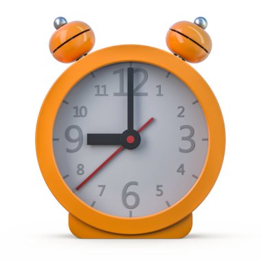 Beyaz arka plan üzerinde izole portakal çalar saat. 3D render