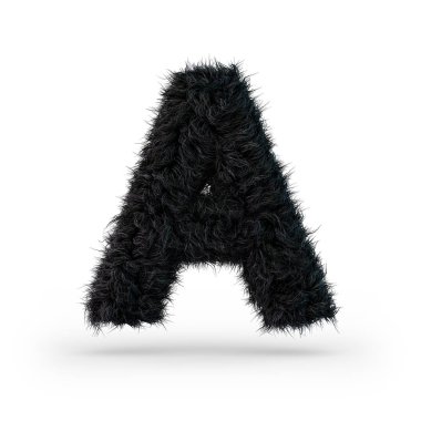 Büyük tüylü ve kürklü siyah yazı. Mektup A. 3d render