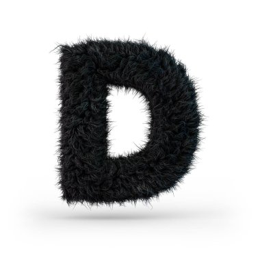 Büyük tüylü ve kürklü siyah yazı. Harf ö. 3d render