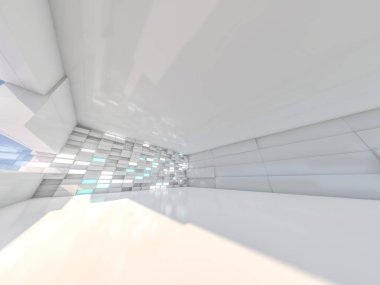 Soyut modern mimari arka plan, boş açık alan iç mekanı. 3B görüntüleme