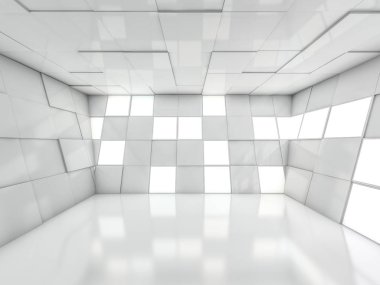 Soyut modern mimari arka plan, boş açık alan iç mekanı. 3B görüntüleme