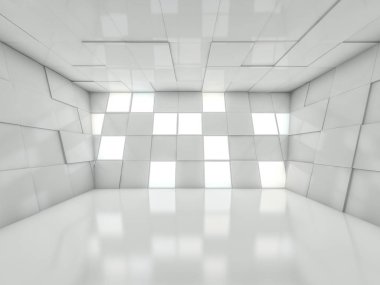 Soyut modern mimari arka plan, boş açık alan iç mekanı. 3B görüntüleme