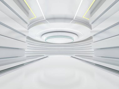 Soyut modern mimari arka plan, boş açık alan iç mekanı. 3B görüntüleme