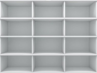 Beyaz boş closet. Bir dolap rafları ile. 3D render