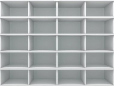 Beyaz boş closet. Bir dolap rafları ile. 3D render