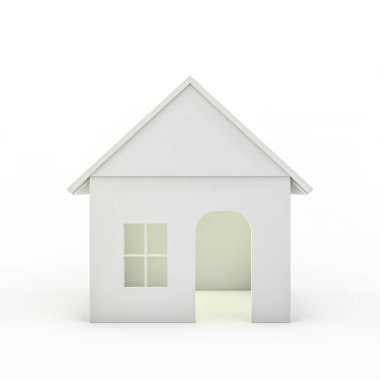 Oyuncak plastik ev modeli üzerinde beyaz. 3D render