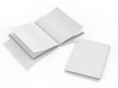 Mock-up dergi veya tablo katalog. Boş sayfa veya Not defteri örnekler veya simülasyonları için. 3D render