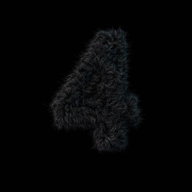 Büyük tüylü ve kürklü siyah yazı. Basamaklı dört. 3D render