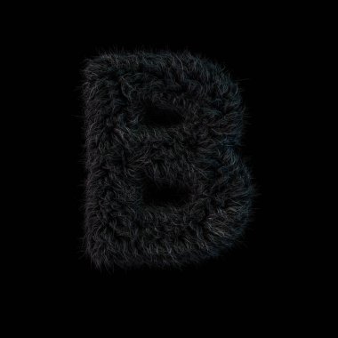 Büyük tüylü ve kürklü siyah yazı. Mektup b 3d render