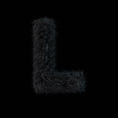 Büyük tüylü ve kürklü siyah yazı. Mektup l 3d render