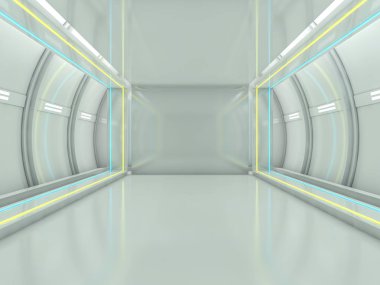 Soyut modern mimari arka plan, boş açık alan iç mekanı. 3B görüntüleme